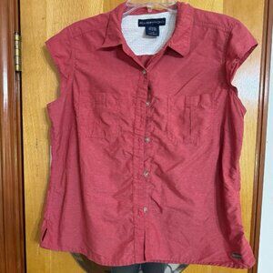exofficio women sleeveless top pockets red L hiking travel
